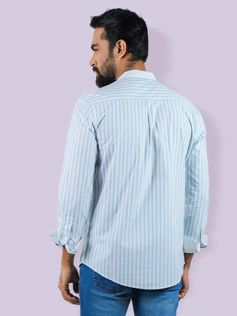 Men's Band Collar Casual Shirt in Stripe