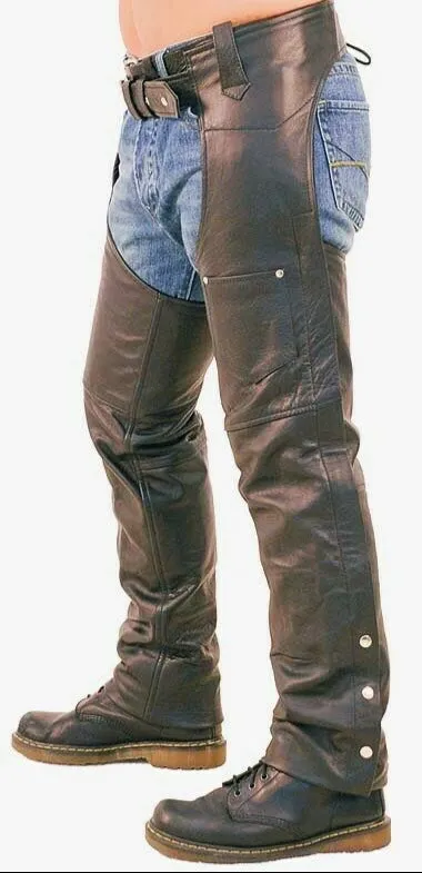 Men's Black Genuine Leather Chaps Biker pants