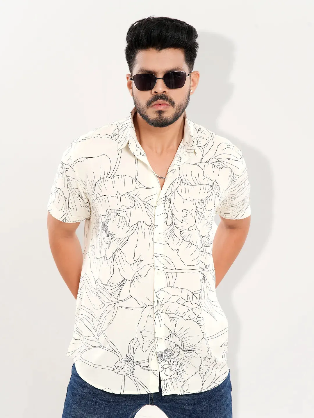 Men's Casual Half Sleeve Printed in Floral Shirt Shirt