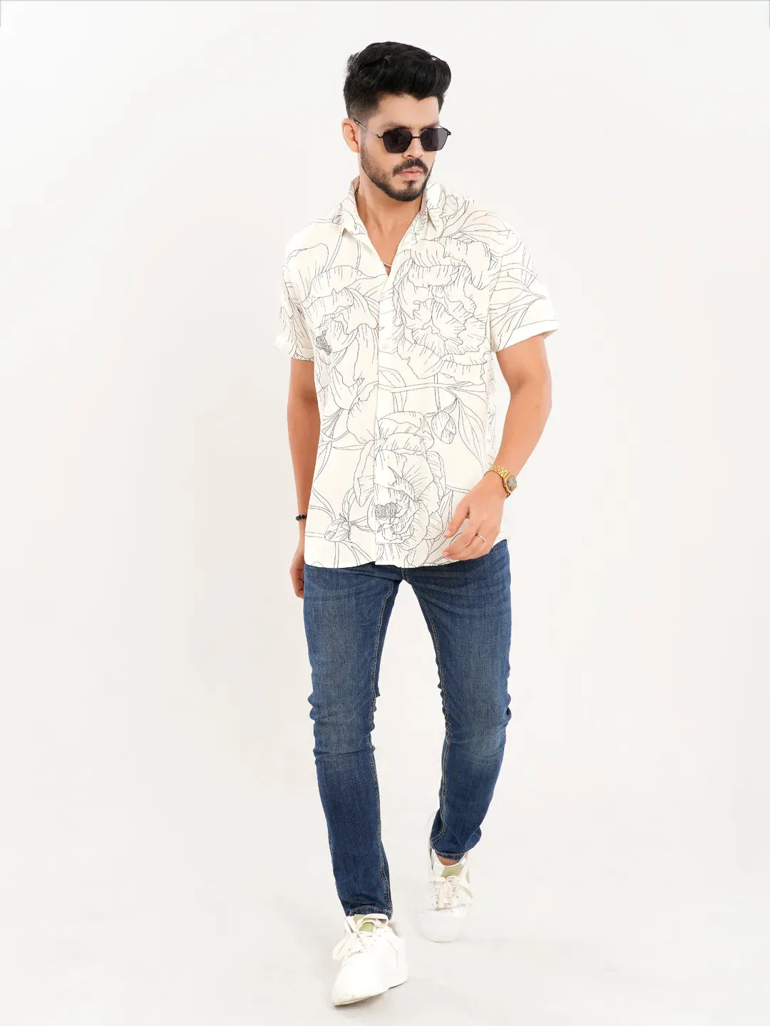 Men's Casual Half Sleeve Printed in Floral Shirt Shirt