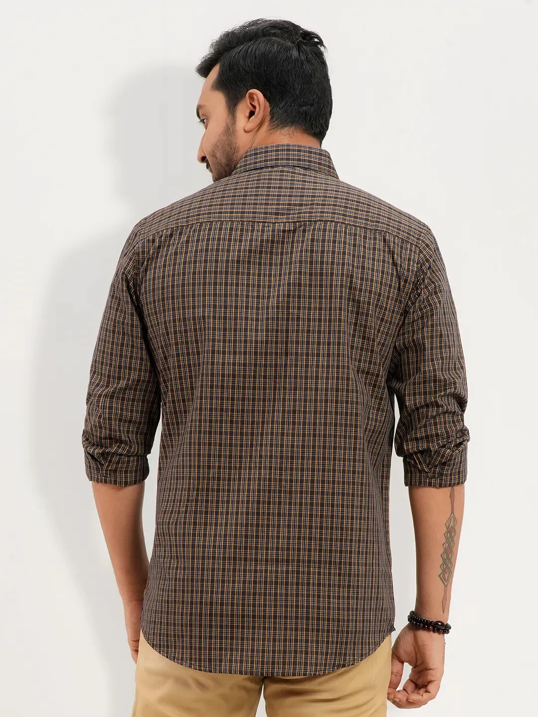 Men's Cocoa Brown Check Full Sleeve Casual Shirt