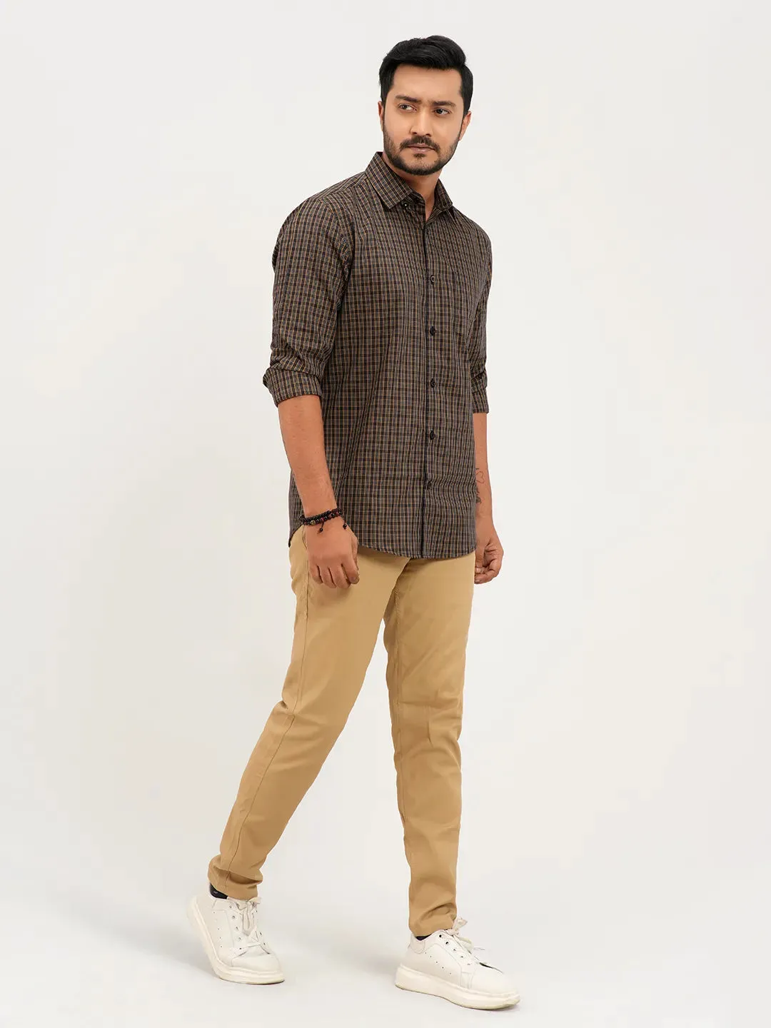 Men's Cocoa Brown Check Full Sleeve Casual Shirt