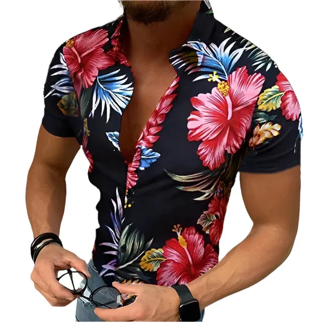 Men's Hawaiian 3D Plant Print Shirt – Summer Beach Casual Short Sleeve Top