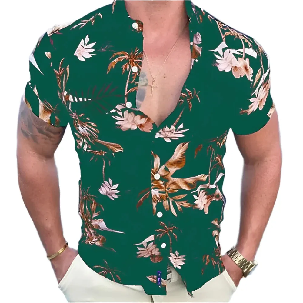 Men's Hawaiian 3D Plant Print Shirt – Summer Beach Casual Short Sleeve Top