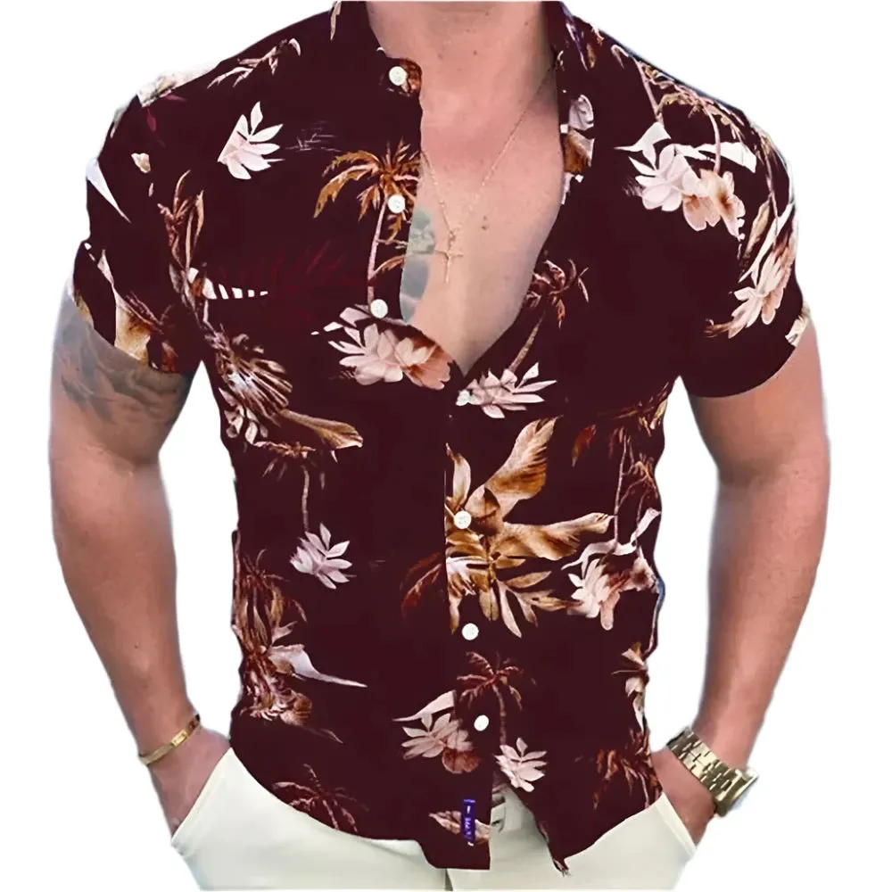 Men's Hawaiian 3D Plant Print Shirt – Summer Beach Casual Short Sleeve Top