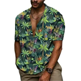 Men's Hawaiian 3D Plant Print Shirt – Summer Beach Casual Short Sleeve Top