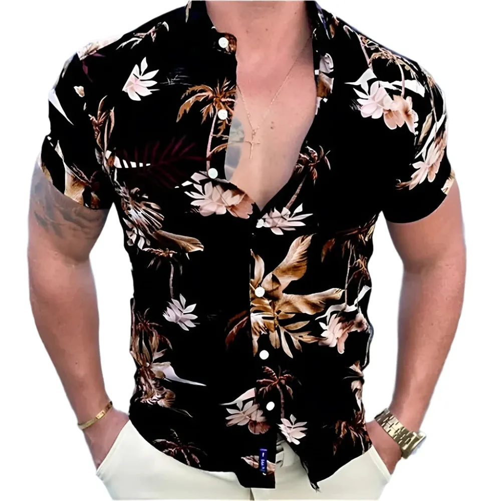 Men's Hawaiian 3D Plant Print Shirt – Summer Beach Casual Short Sleeve Top