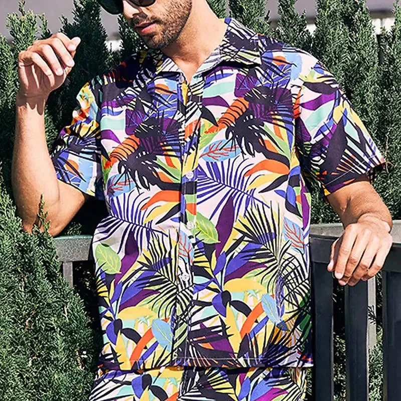 Men's Hawaiian 3D Plant Print Shirt – Summer Beach Casual Short Sleeve Top