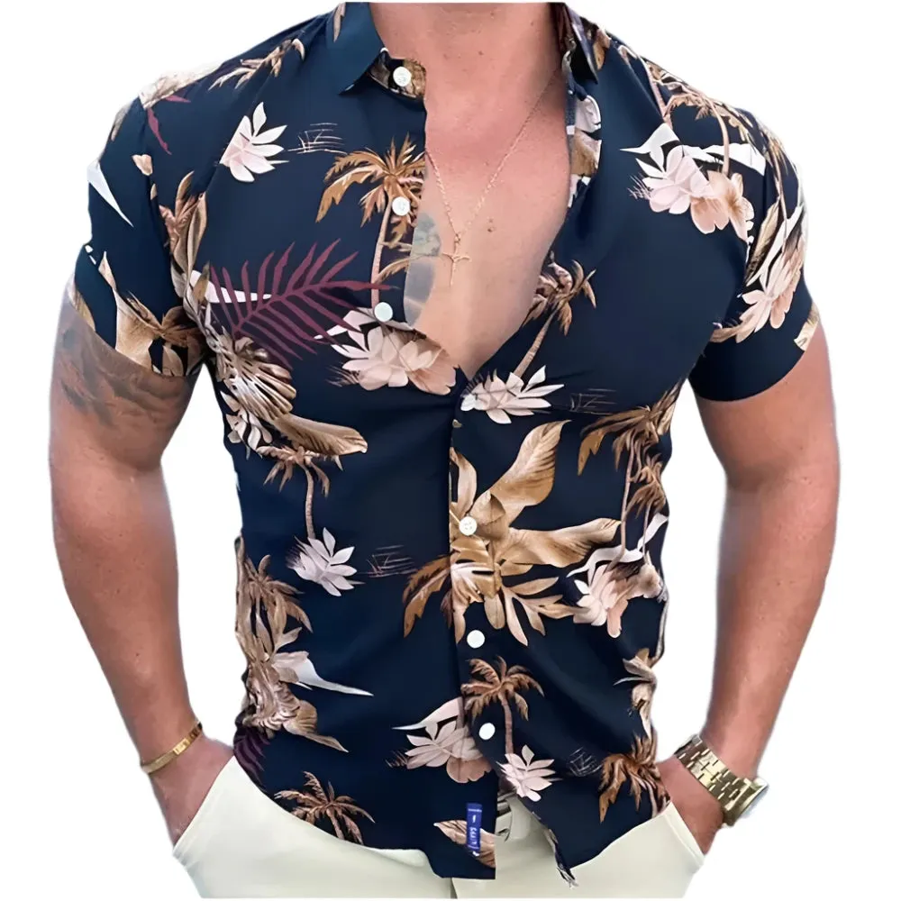 Men's Hawaiian 3D Plant Print Shirt – Summer Beach Casual Short Sleeve Top