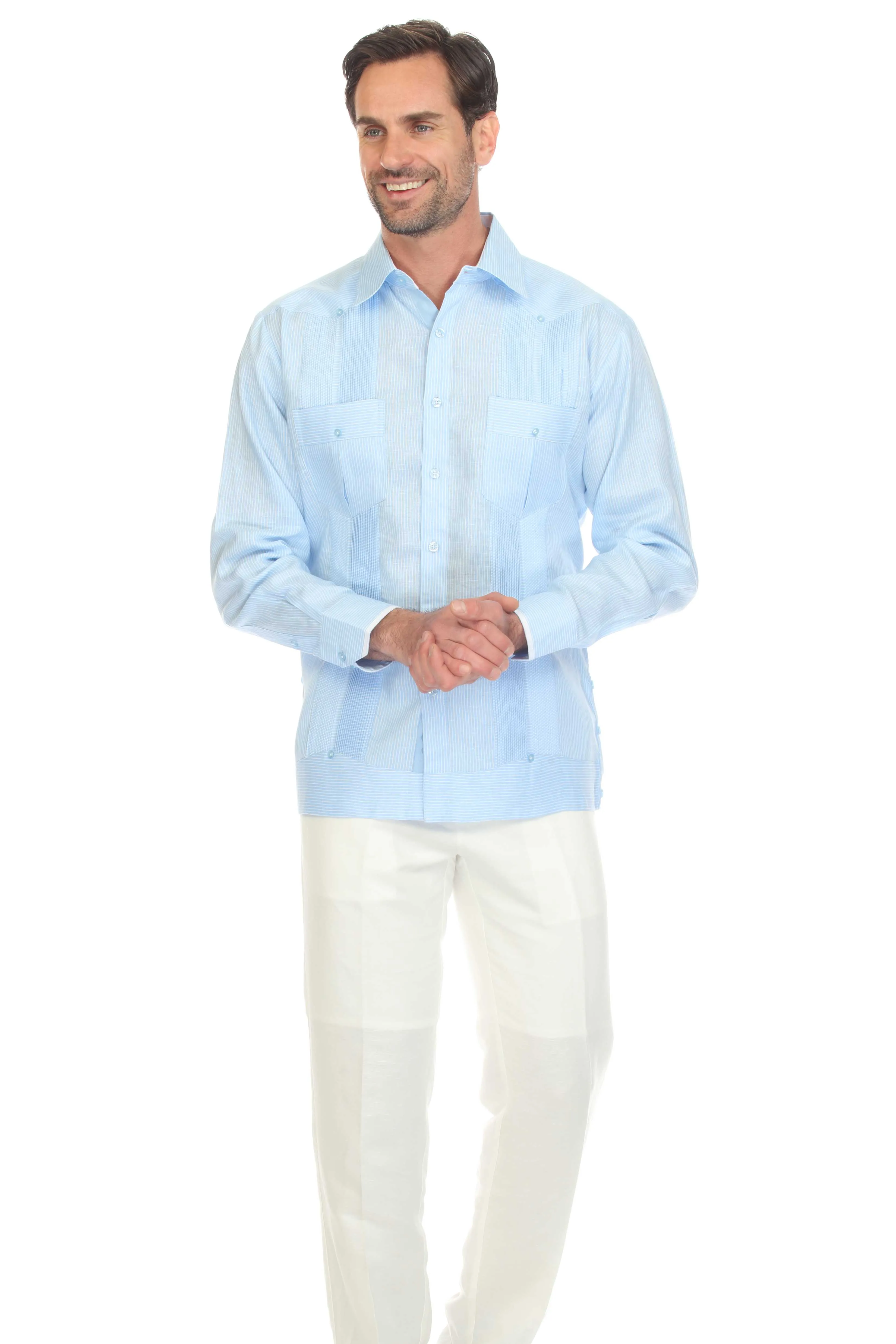 Mojito Collection Pinstripe 100% Linen Guayabera Shirt Long Sleeve