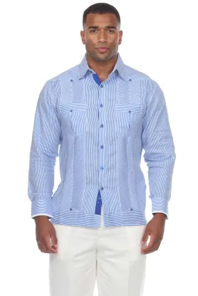 Mojito Collection Pinstripe 100% Linen Guayabera Shirt Long Sleeve