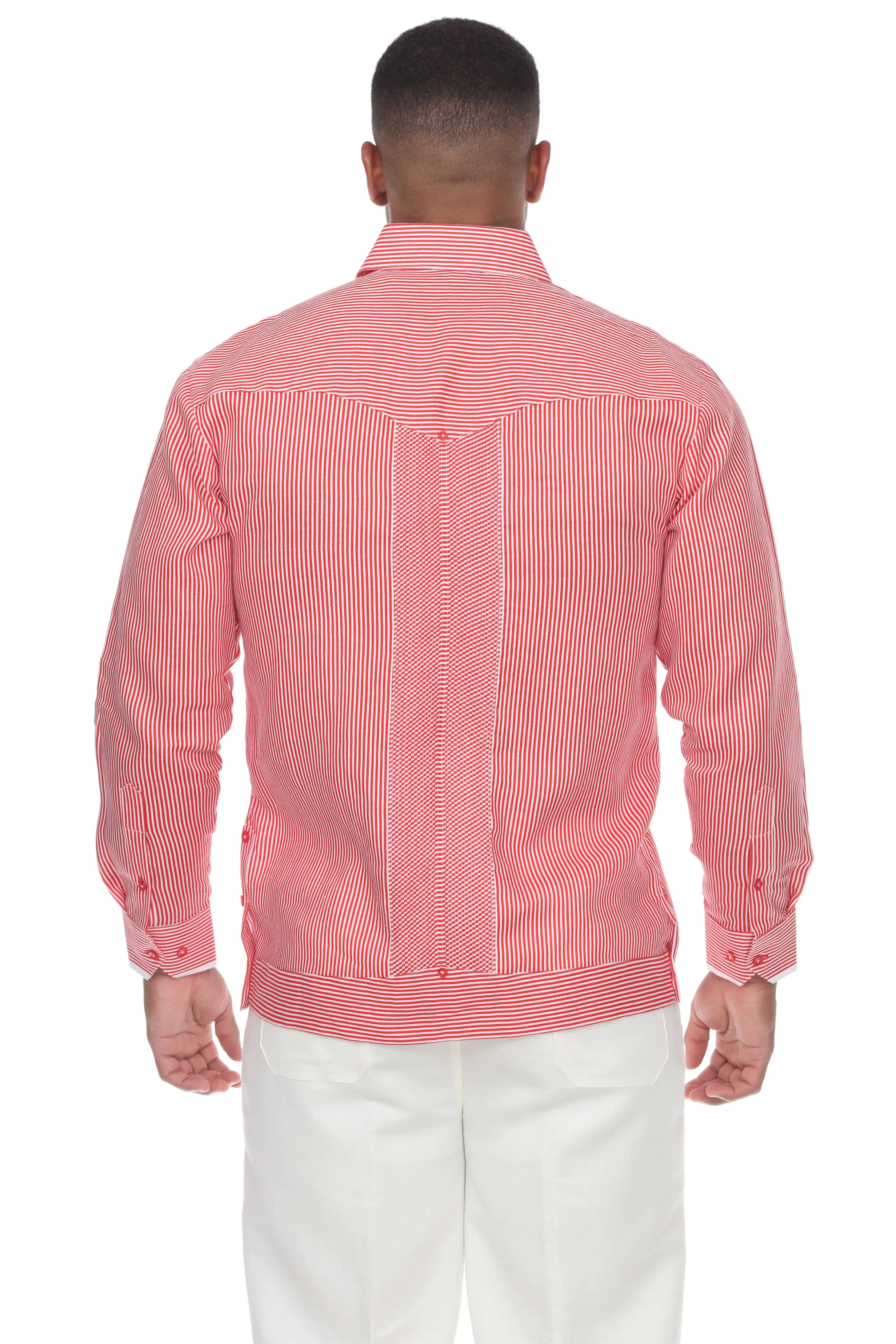 Mojito Collection Pinstripe 100% Linen Guayabera Shirt Long Sleeve