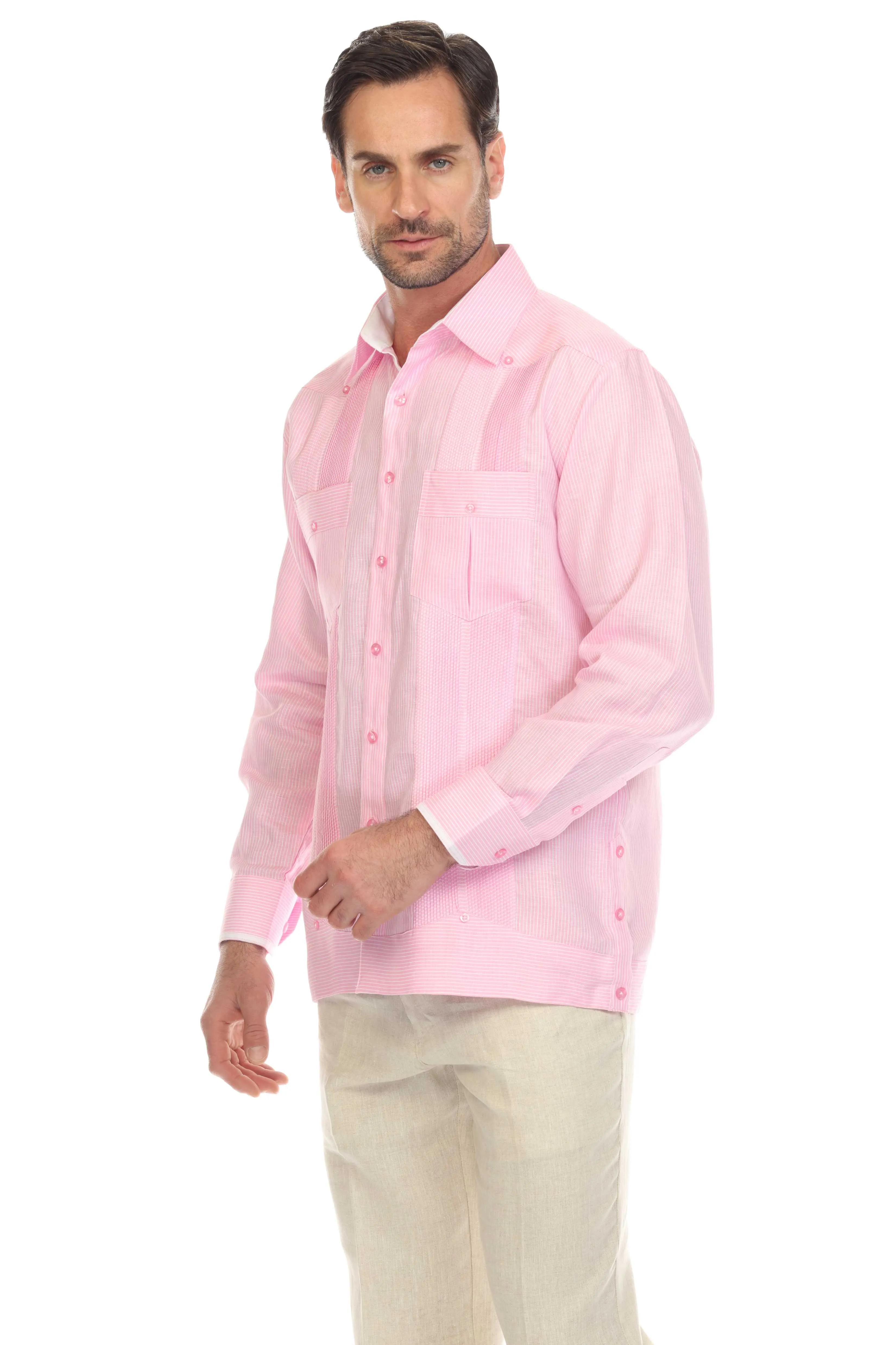 Mojito Collection Pinstripe 100% Linen Guayabera Shirt Long Sleeve