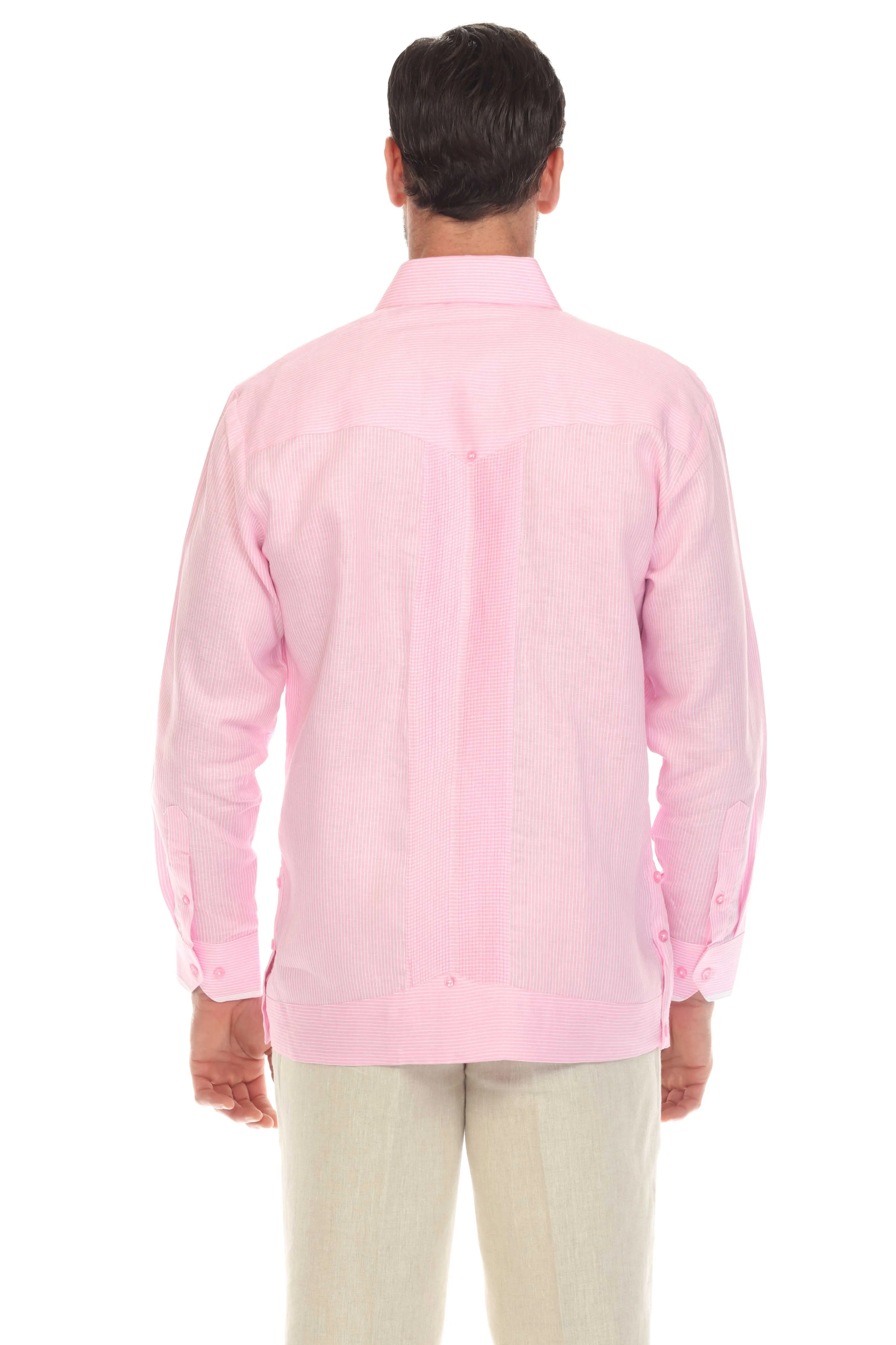 Mojito Collection Pinstripe 100% Linen Guayabera Shirt Long Sleeve