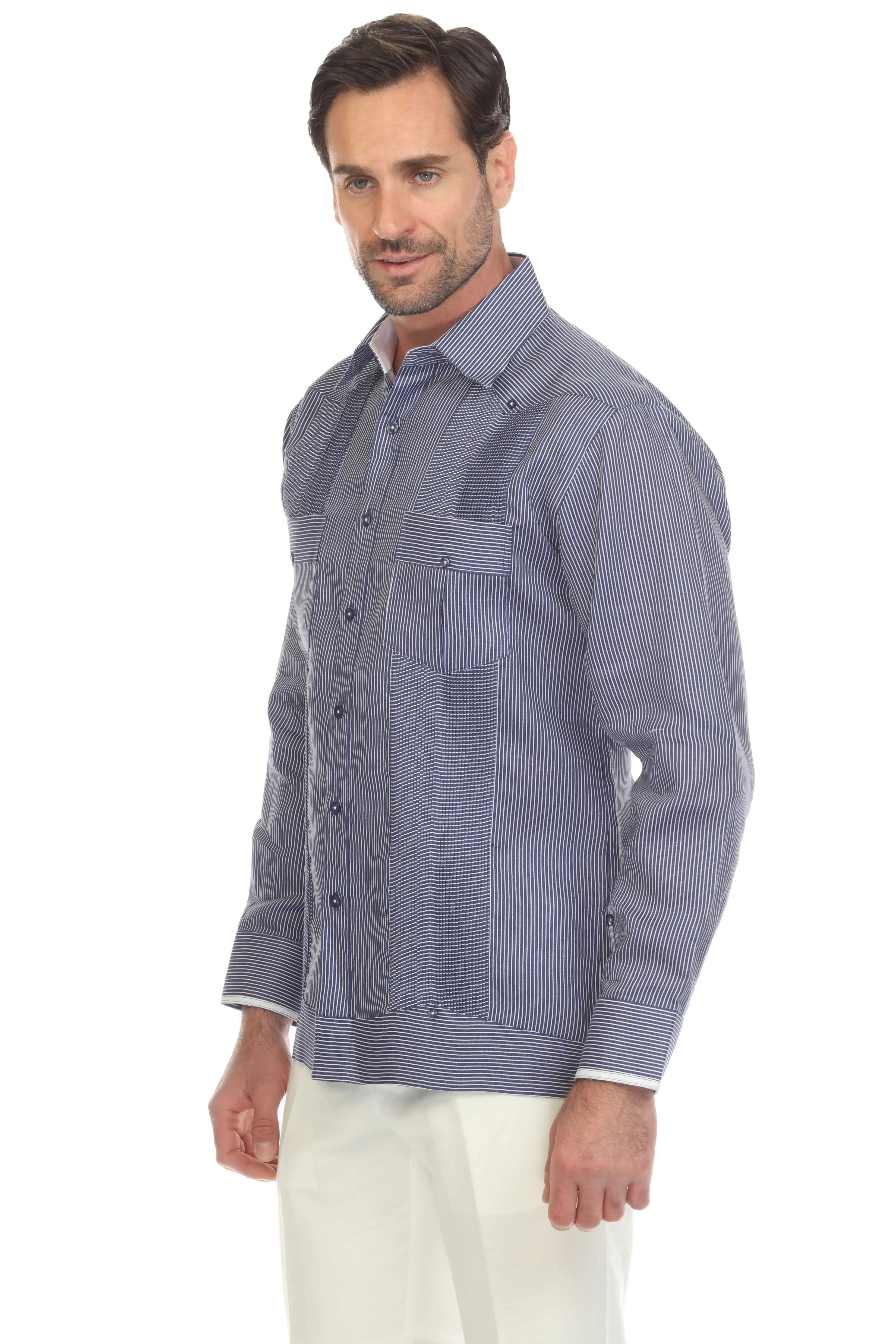 Mojito Collection Pinstripe 100% Linen Guayabera Shirt Long Sleeve