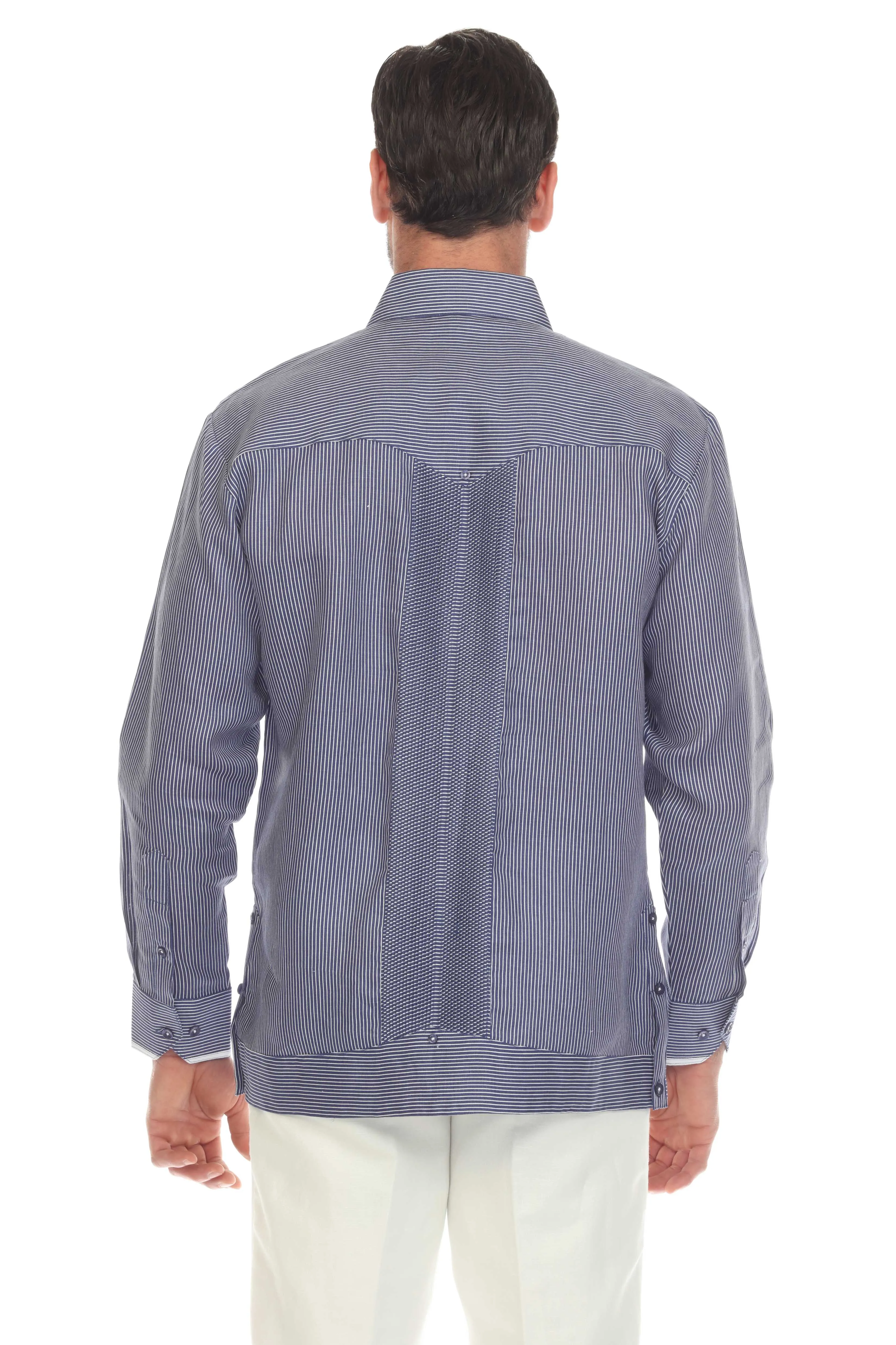 Mojito Collection Pinstripe 100% Linen Guayabera Shirt Long Sleeve