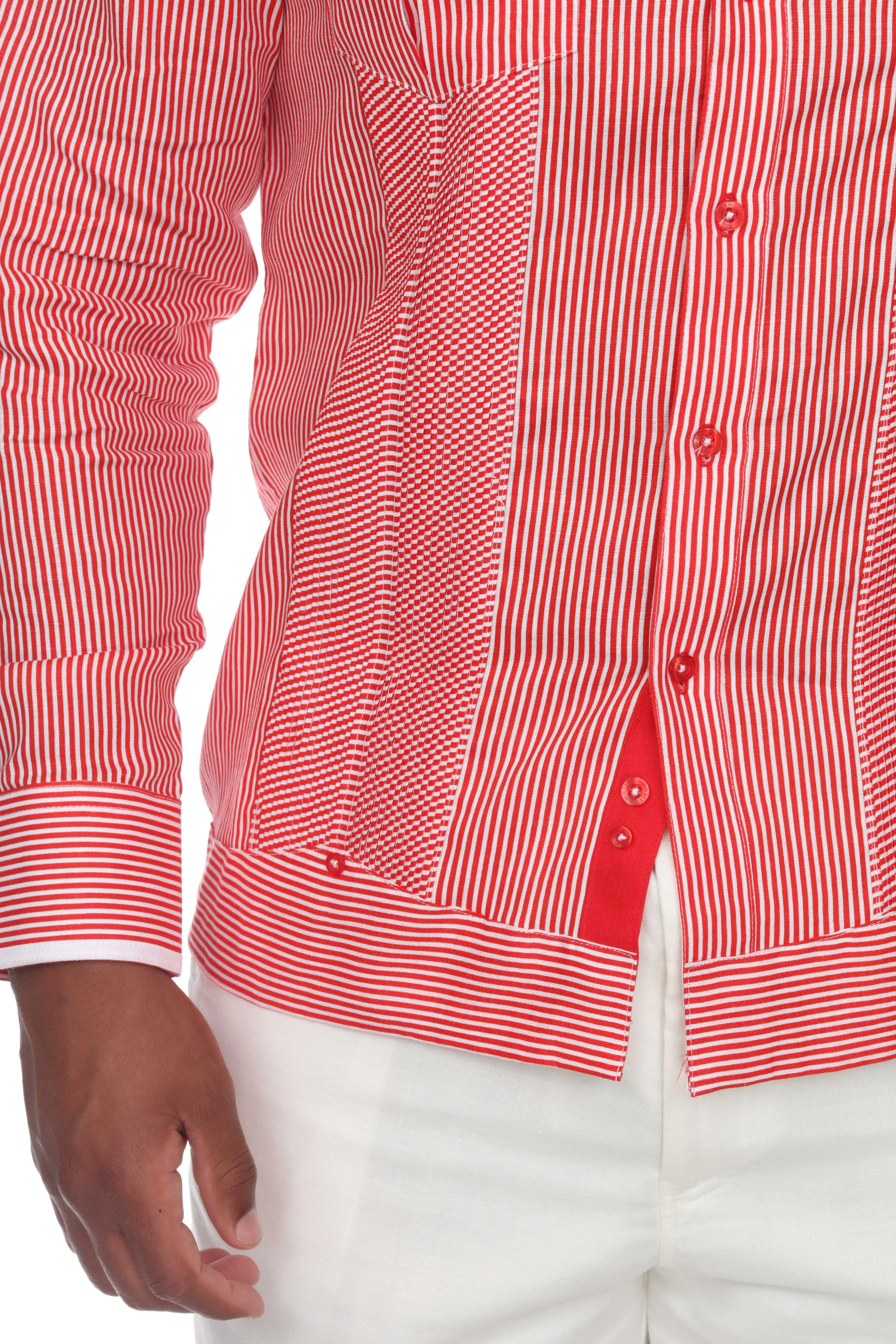 Mojito Collection Pinstripe 100% Linen Guayabera Shirt Long Sleeve