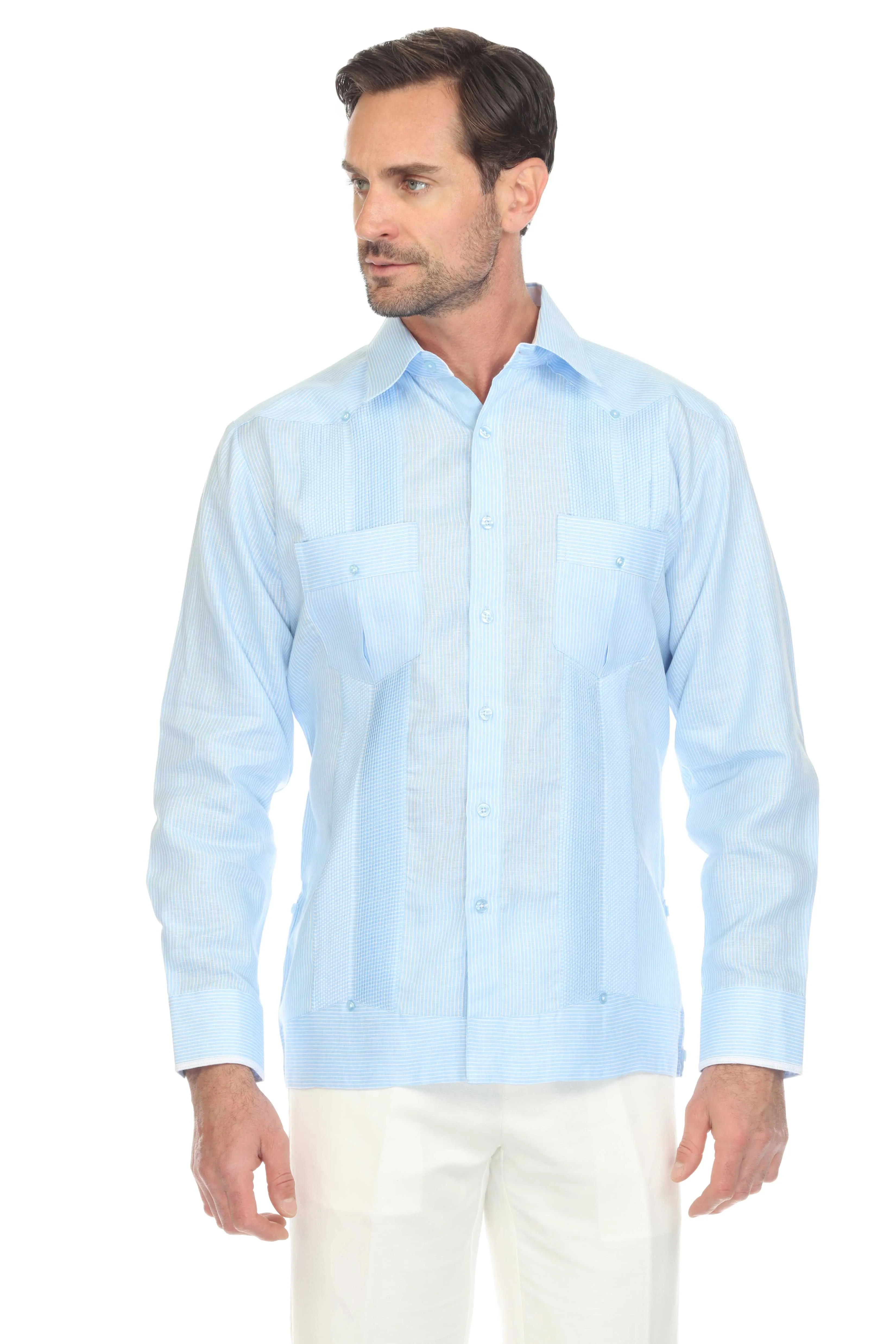 Mojito Collection Pinstripe 100% Linen Guayabera Shirt Long Sleeve