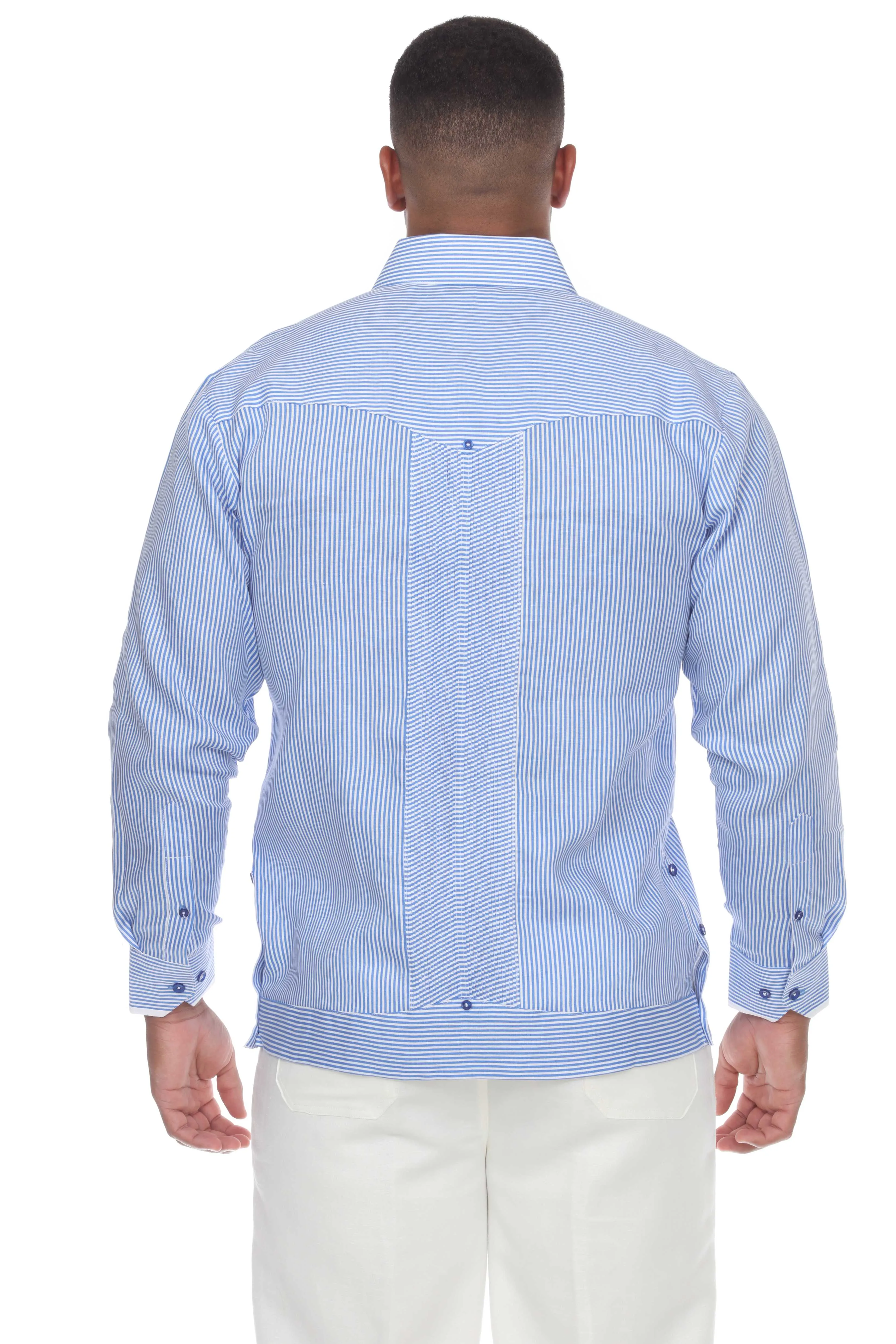 Mojito Collection Pinstripe 100% Linen Guayabera Shirt Long Sleeve