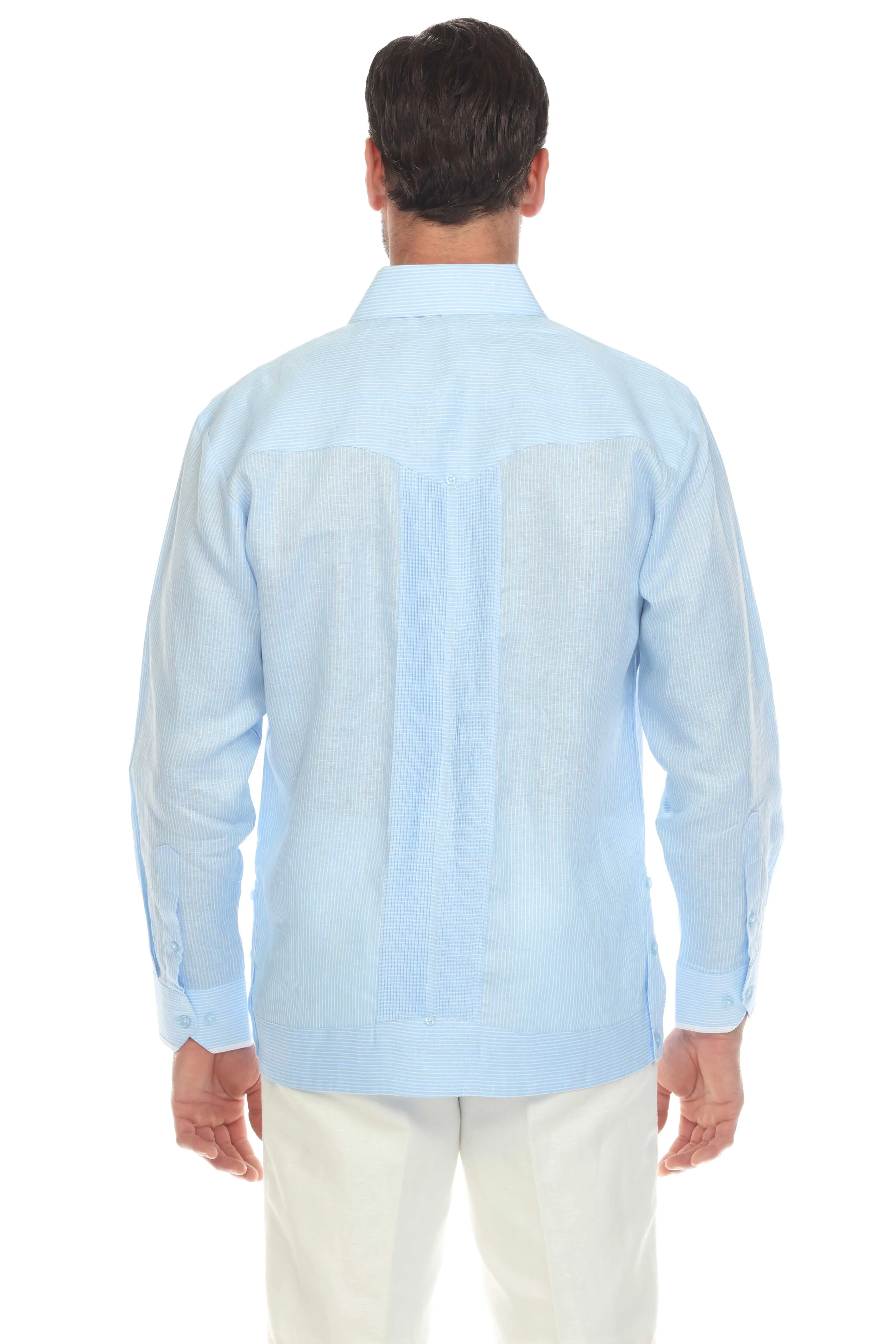 Mojito Collection Pinstripe 100% Linen Guayabera Shirt Long Sleeve