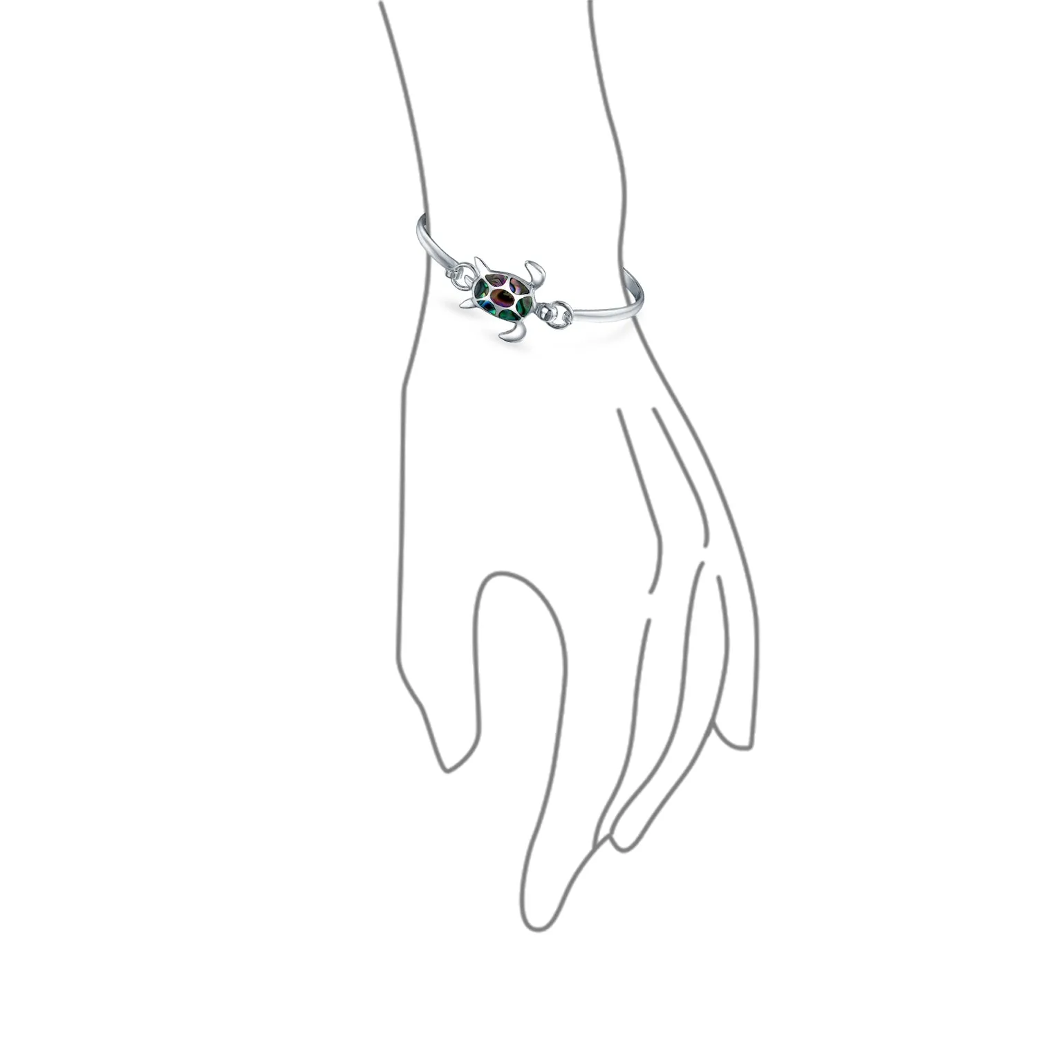 Nautical Sea Turtle Abalone Shell Bangle Bracelet in Sterling Silver