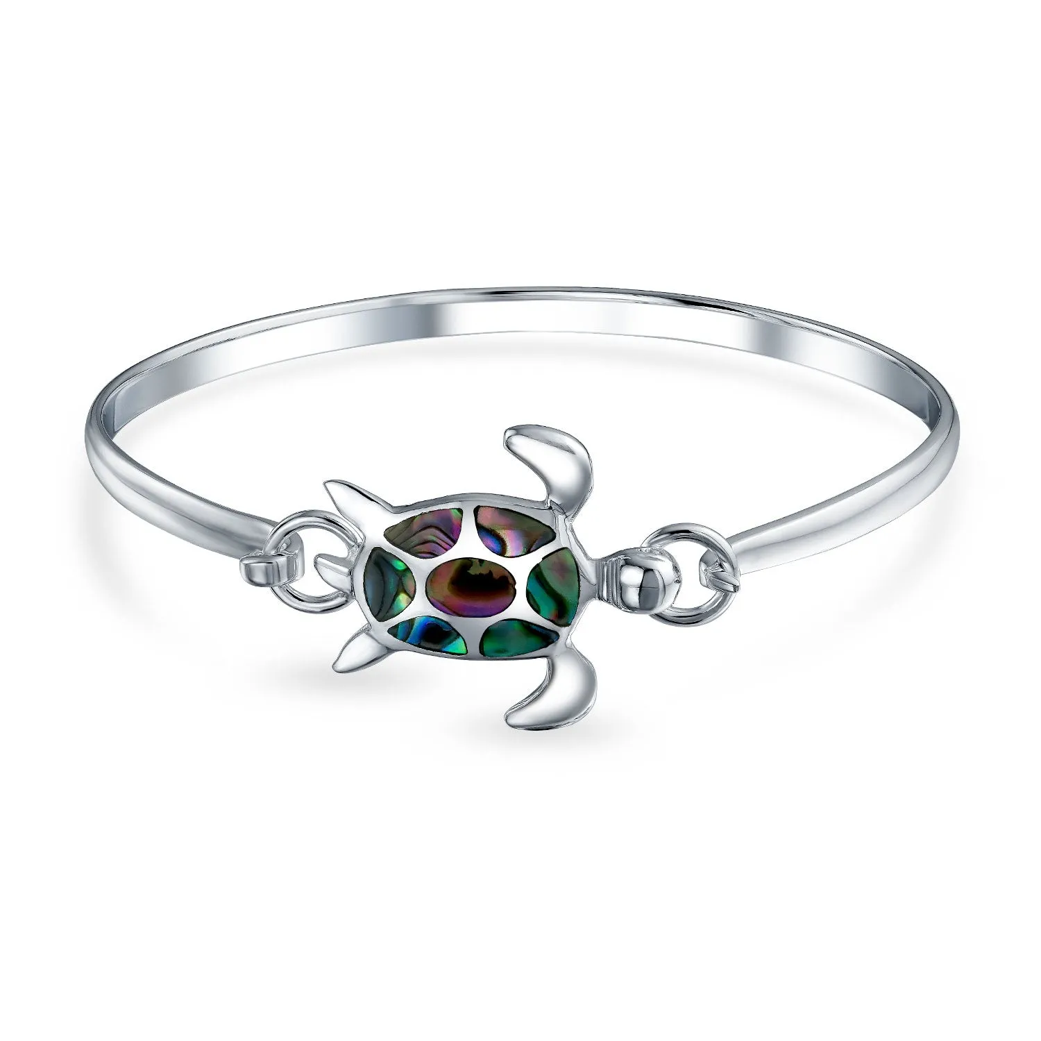 Nautical Sea Turtle Abalone Shell Bangle Bracelet in Sterling Silver