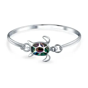Nautical Sea Turtle Abalone Shell Bangle Bracelet in Sterling Silver