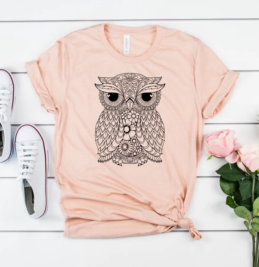 Owl Mandala Owl Bird Boho Unisex Novelty T-Shirt