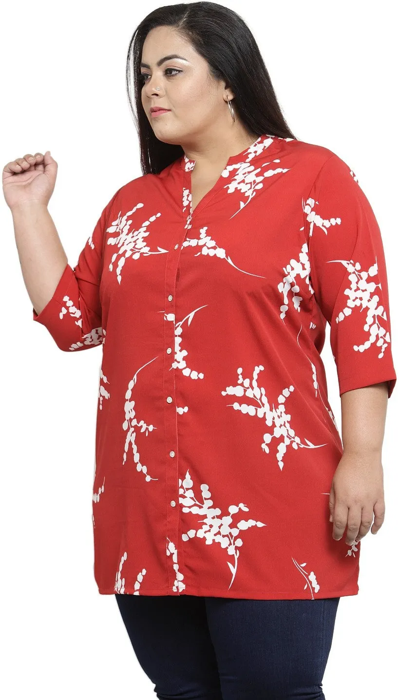 plusS Red  Off-White Printed Tunic
