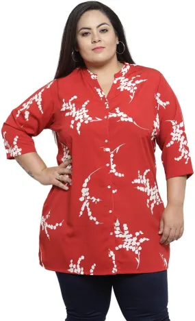 plusS Red  Off-White Printed Tunic