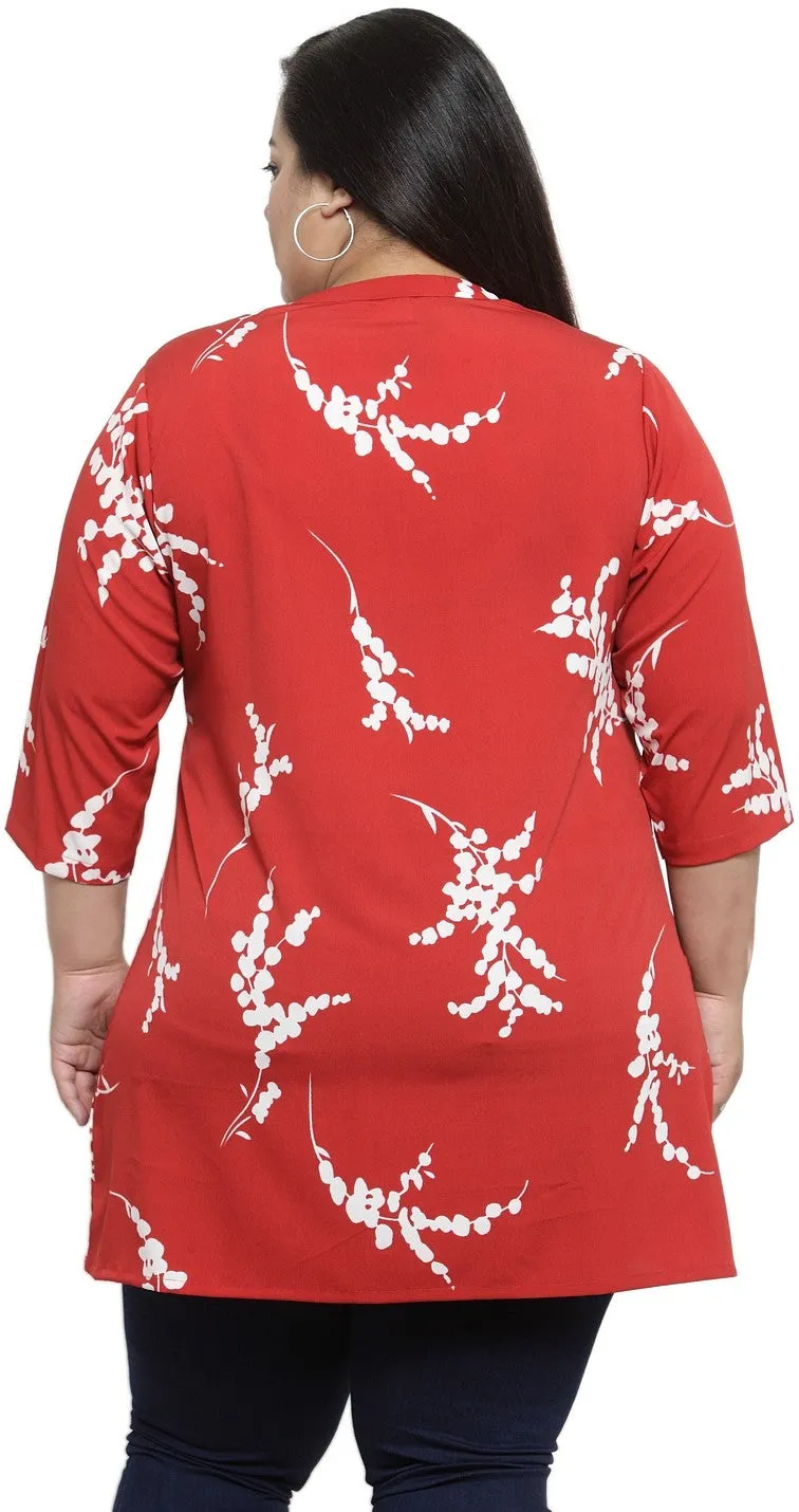 plusS Red  Off-White Printed Tunic