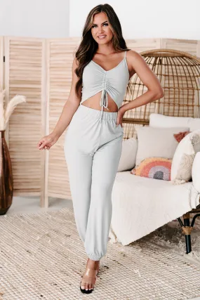 Progressive Thoughts Ruched Cut-Out Jumpsuit (Grey)