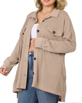 "Becca" Jacquard Oversized Shacket Ash Mocha Plus Sizes