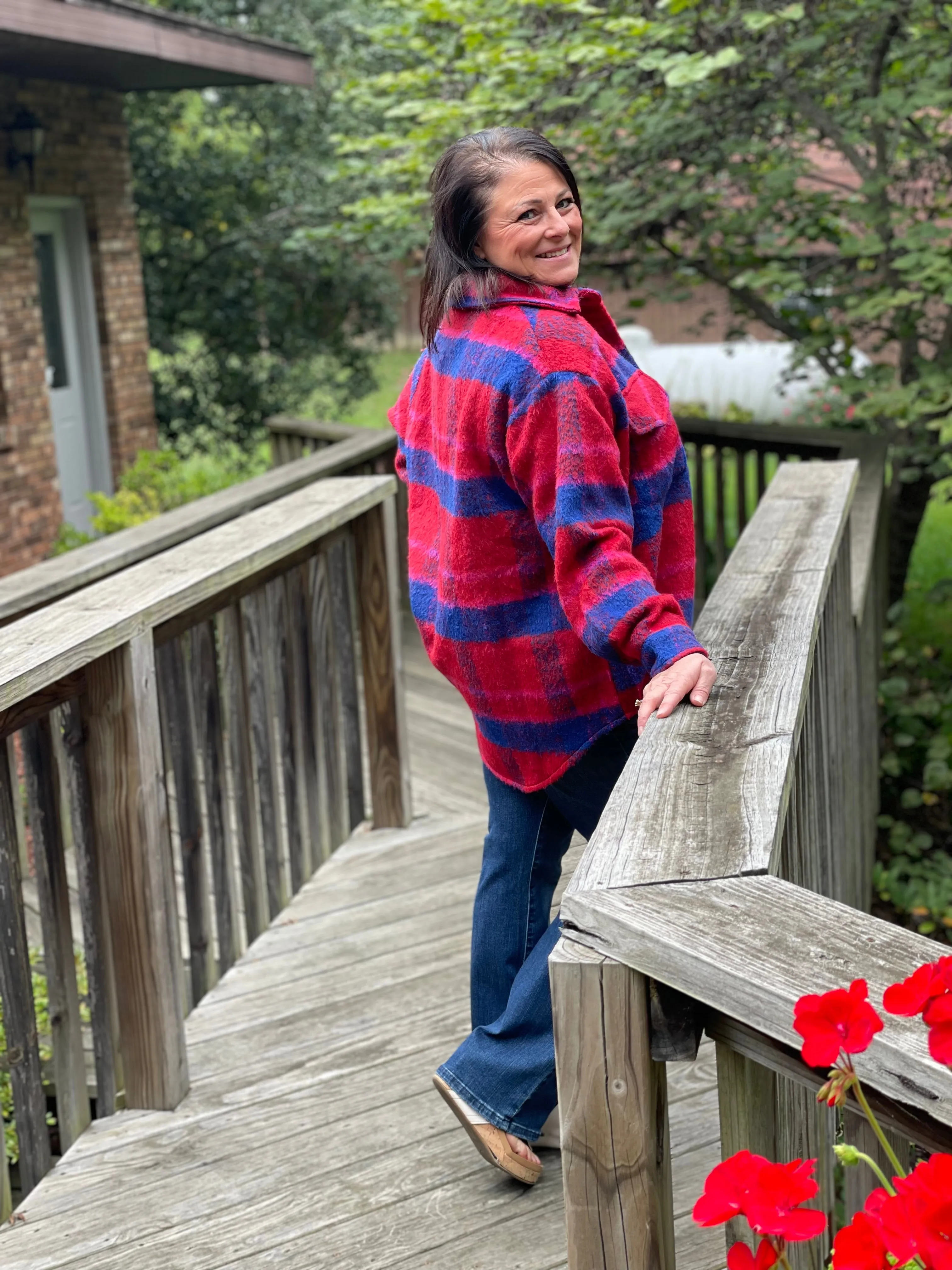red/blue plaid shacket