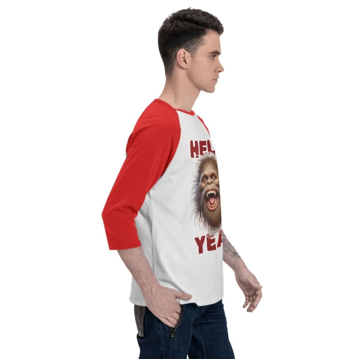 Sarcastic Sasquatch “Hell Yeah!”  3/4 Sleeve Cotton Baseball Shirt