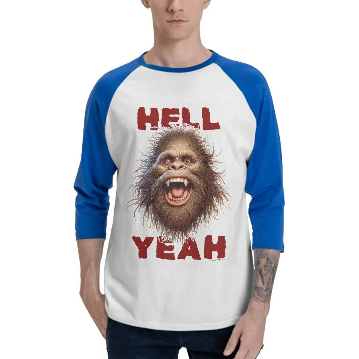 Sarcastic Sasquatch “Hell Yeah!”  3/4 Sleeve Cotton Baseball Shirt