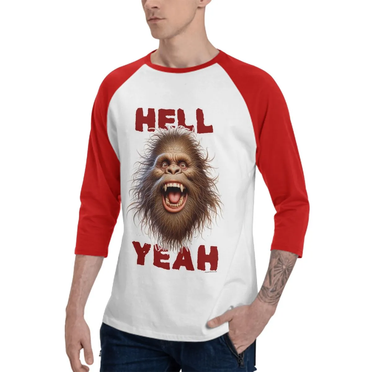Sarcastic Sasquatch “Hell Yeah!”  3/4 Sleeve Cotton Baseball Shirt