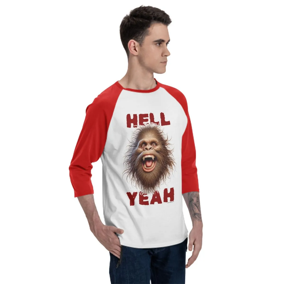 Sarcastic Sasquatch “Hell Yeah!”  3/4 Sleeve Cotton Baseball Shirt