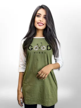 Simplicity Vibe Printed Long T-shirt Raglan Sleeve Side Pocket For Women's