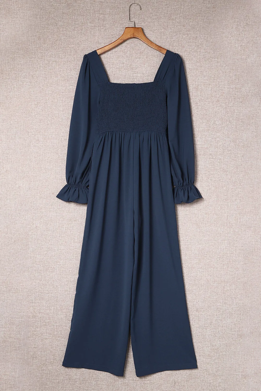 Smocked Long Flounce Sleeve Square Neck Jumpsuit