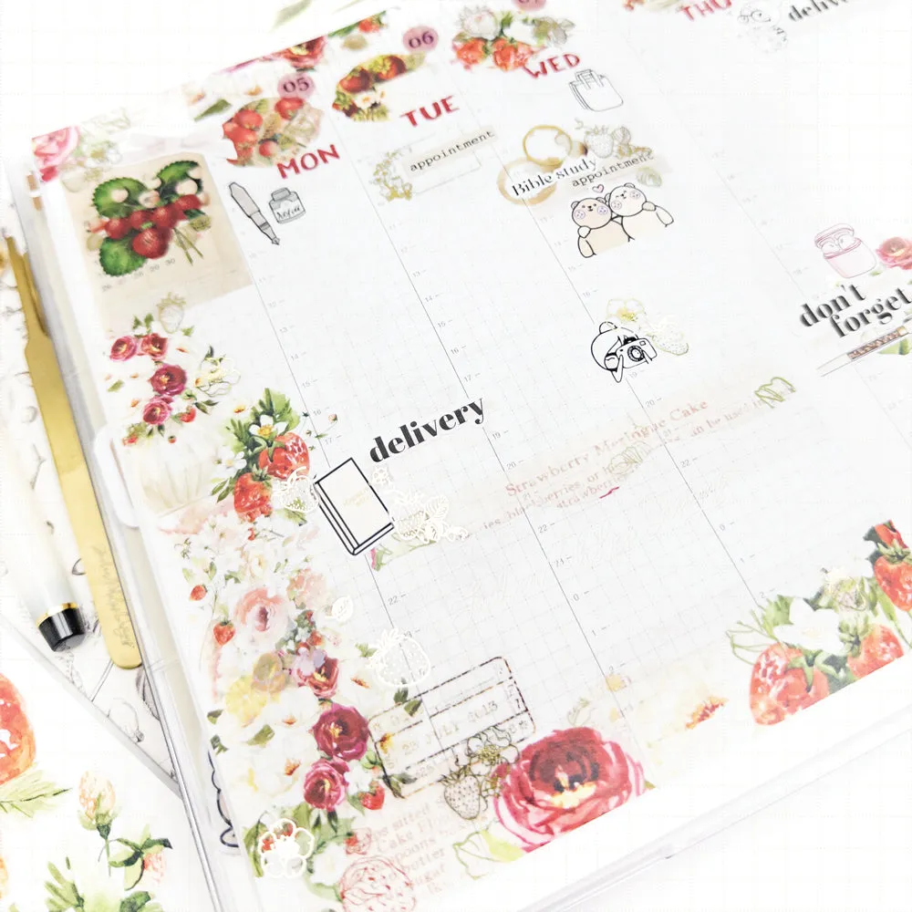 Strawberry Season Satin P.E.T. Journaling Sticker Sheet Set fruit