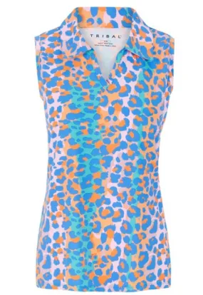 Tribal 3902O Sleeveless Henley Top - Tangerine
