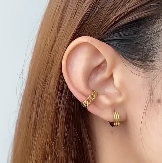 Triple Band Gold 8mm Baby Huggie Earrings
