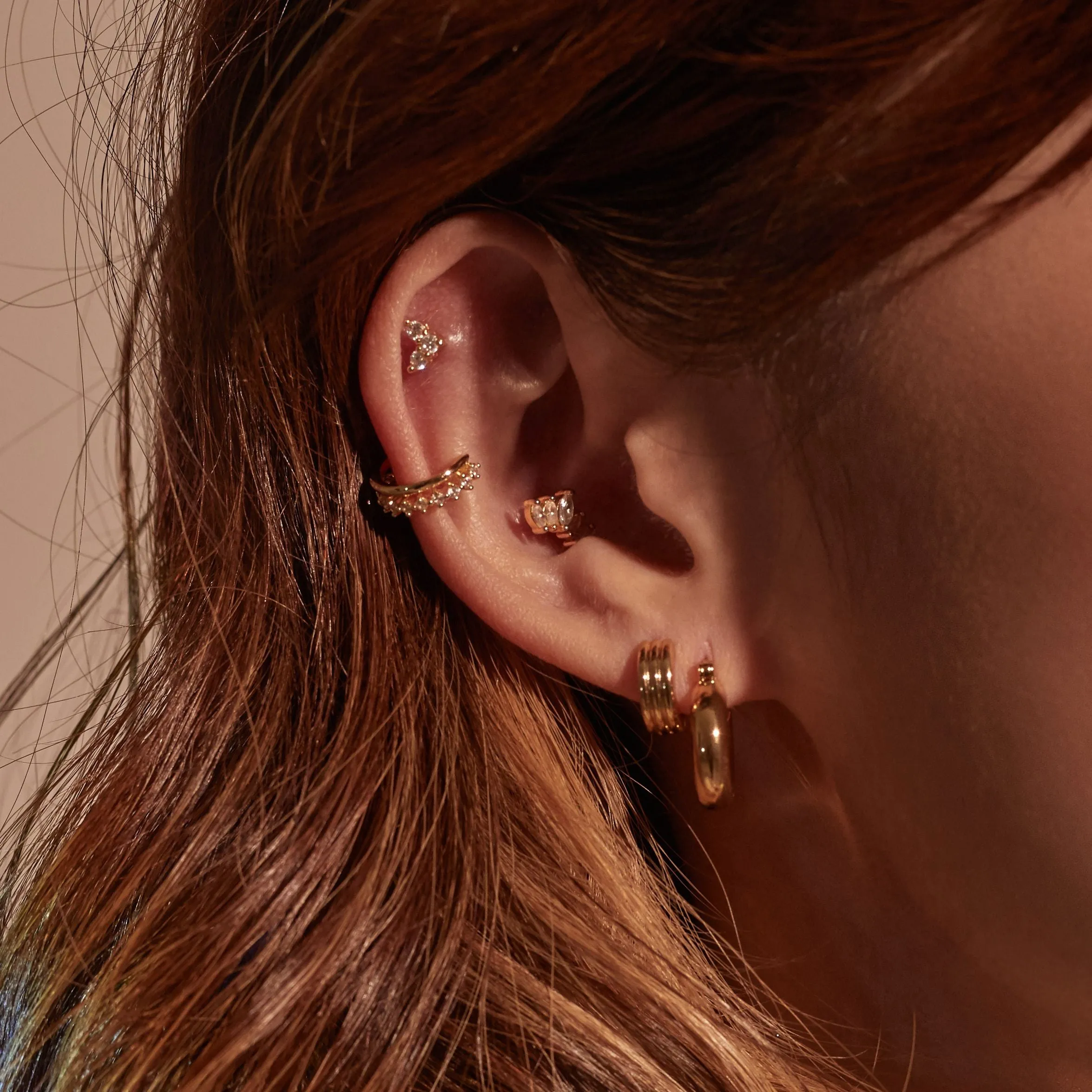 Triple Band Gold 8mm Baby Huggie Earrings