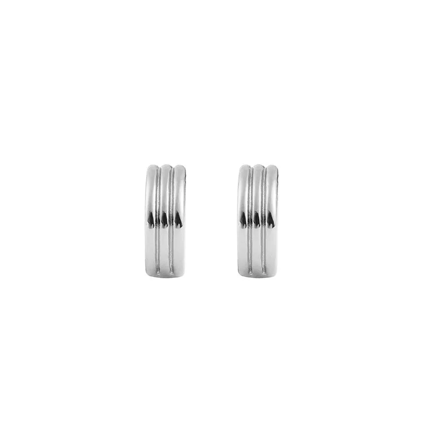 Triple Band Silver 8mm Baby Huggie Earrings