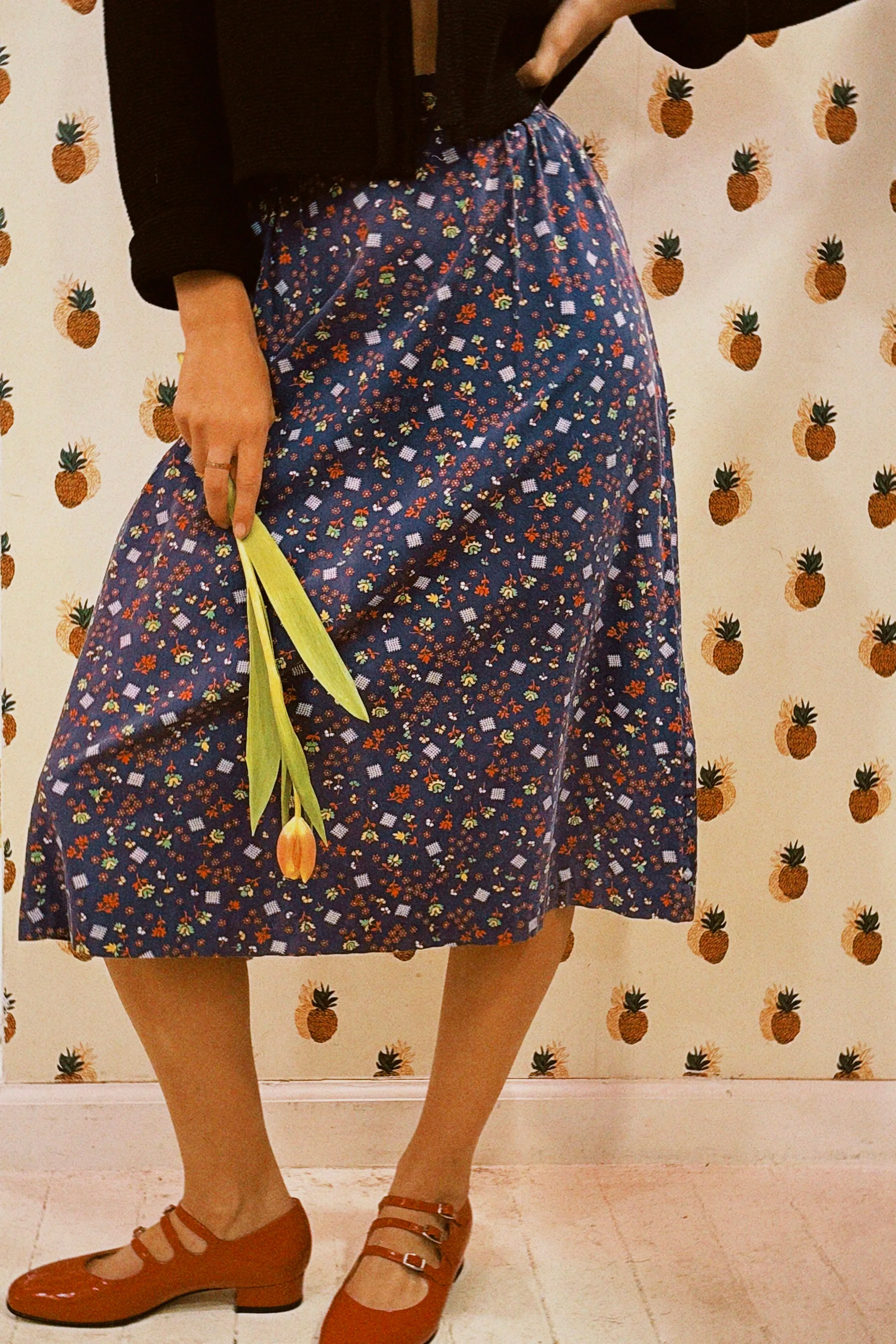 VINTAGE 70s CALICO PRAIRIE MIDI SKIRT