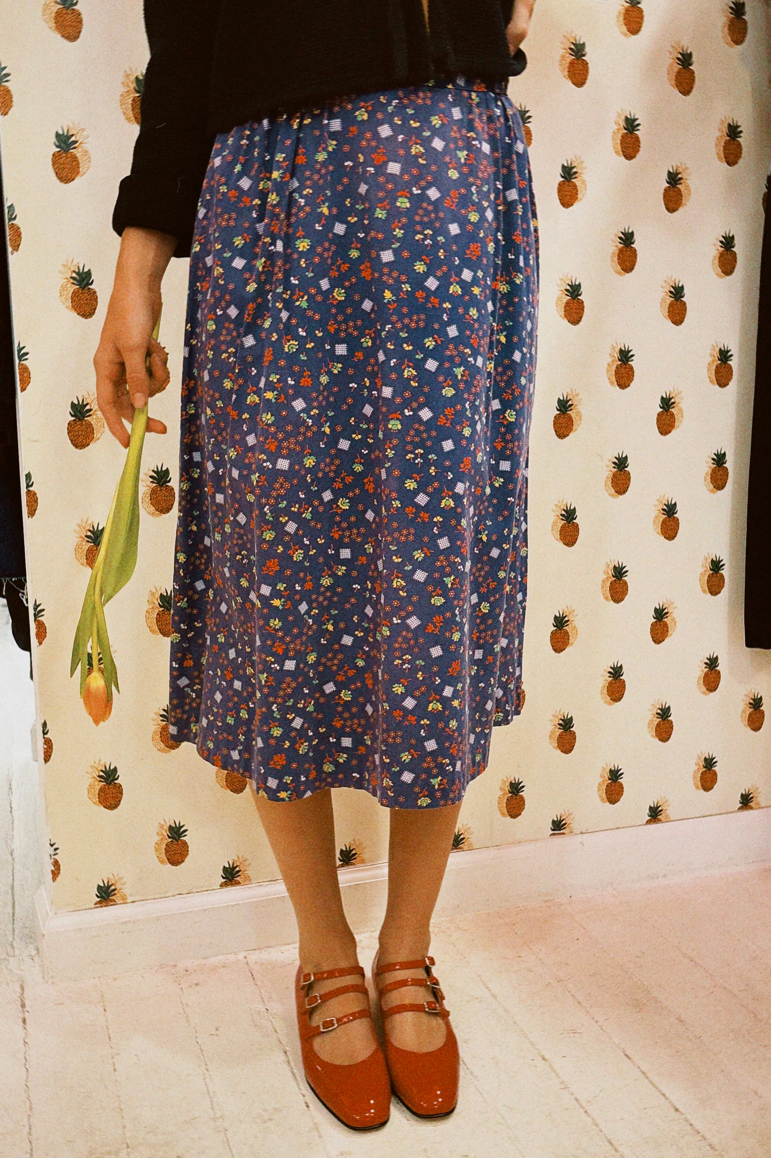 VINTAGE 70s CALICO PRAIRIE MIDI SKIRT
