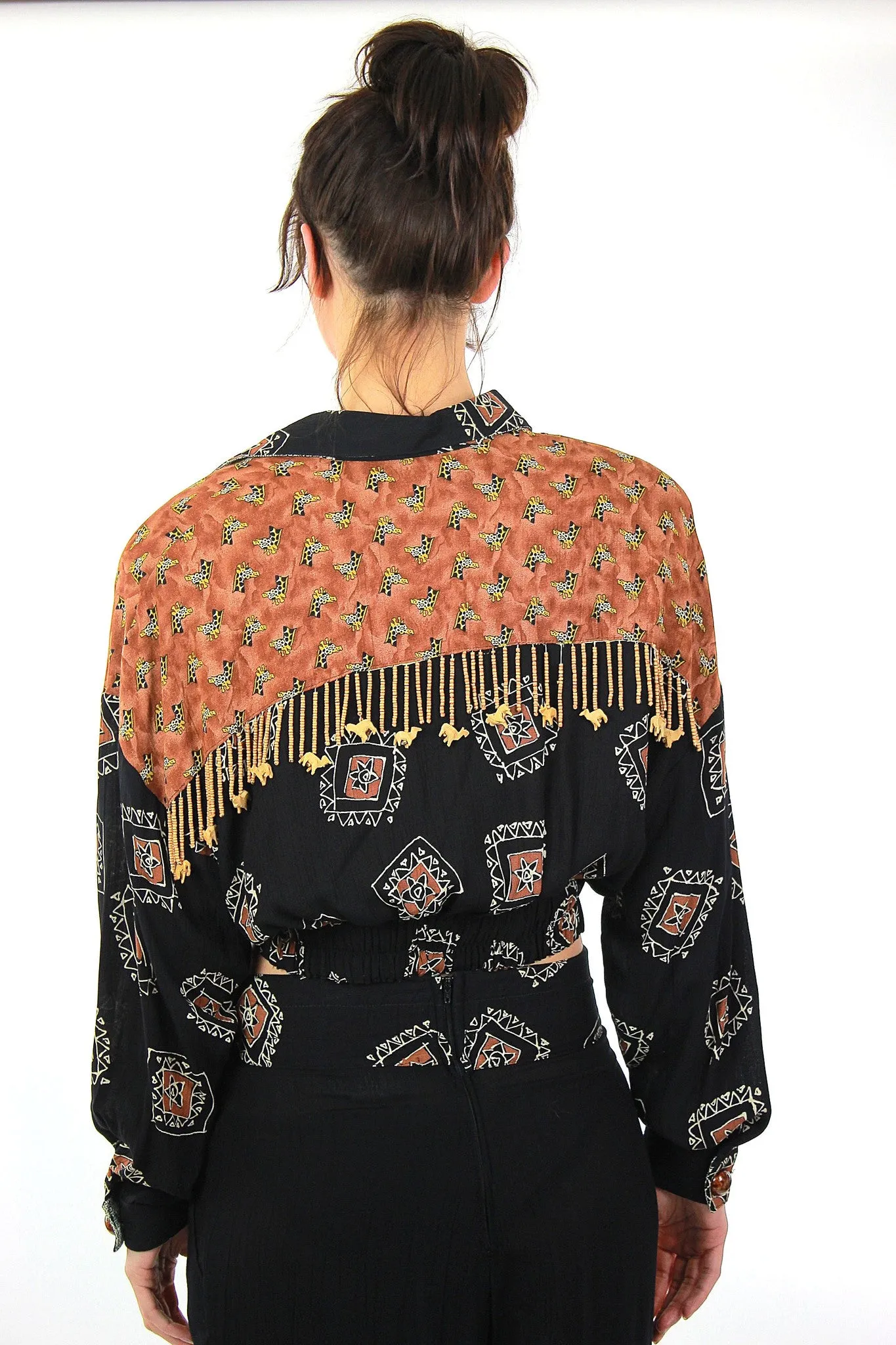 Vintage 80s patchwork crop harem pants beaded jumpsuit
