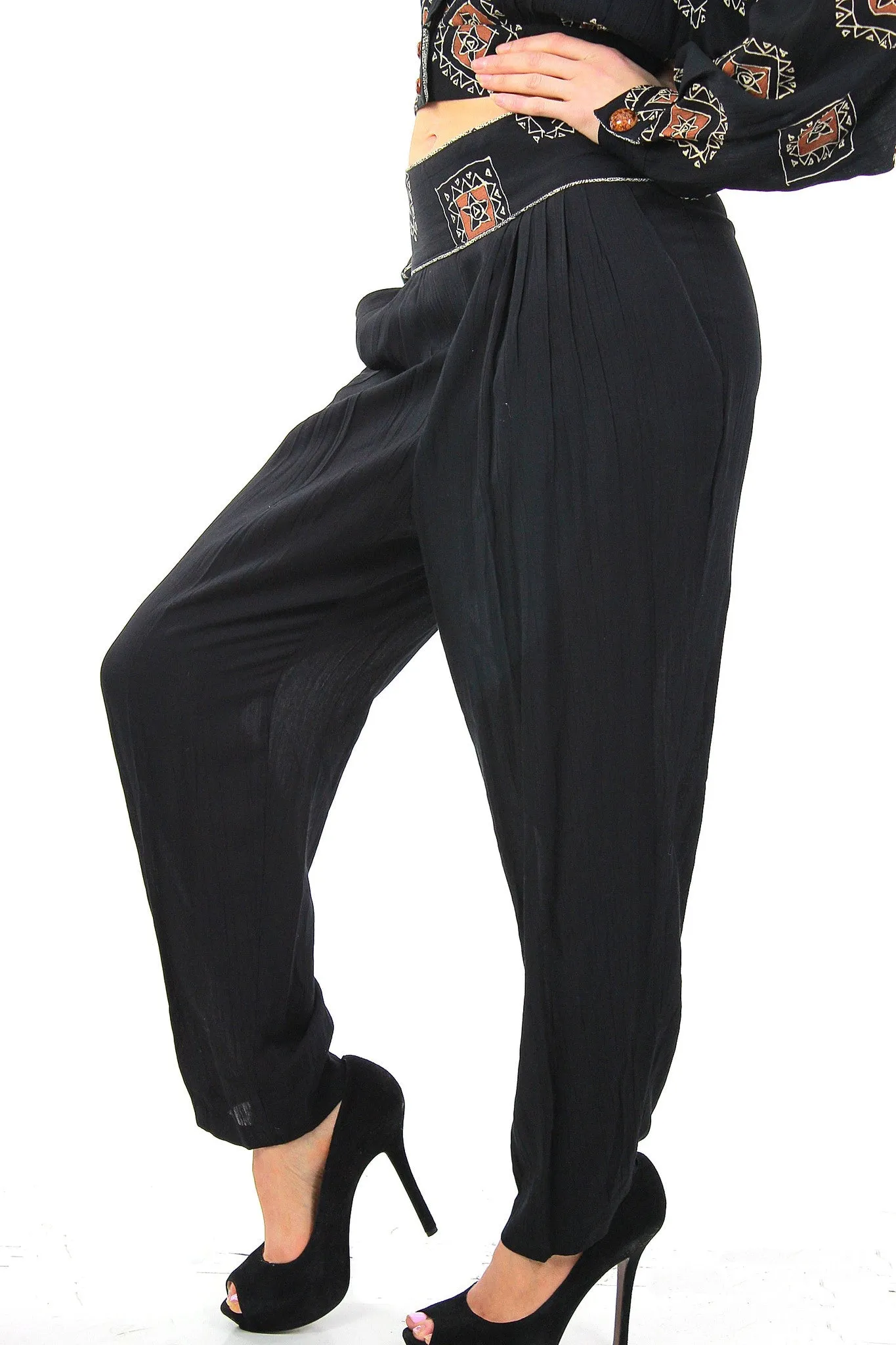 Vintage 80s patchwork crop harem pants beaded jumpsuit