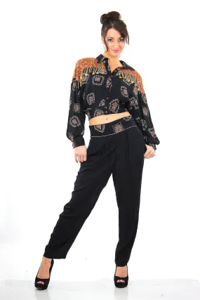 Vintage 80s patchwork crop harem pants beaded jumpsuit